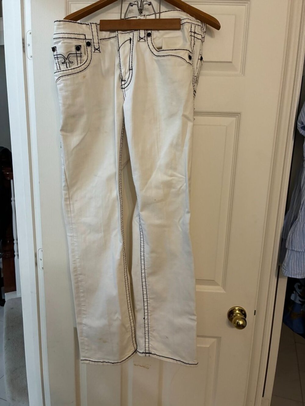Rock Revival White Jeans with Black Stitching